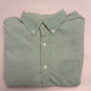 Men’s L.L. Bean Green Gingham Button-Up Shirt 100% Cotton Size Large